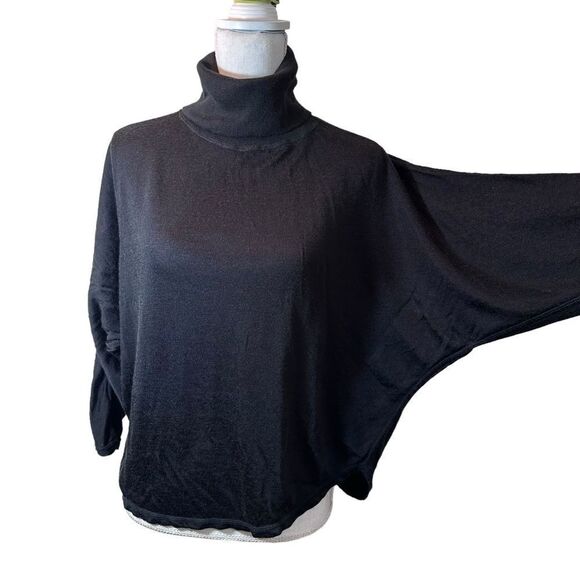 Vintage Michael Carrie Black Turtleneck 3/4 Sleeve Poncho Sweater Size Medium - Picture 1 of 11